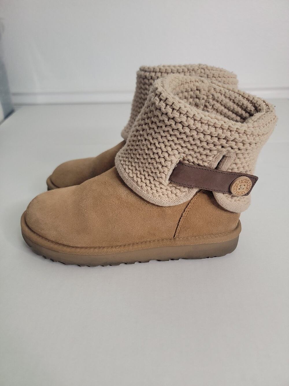 Ugg Shaina Cuff Suede Knit Bootie Boots Size 8 Tan
